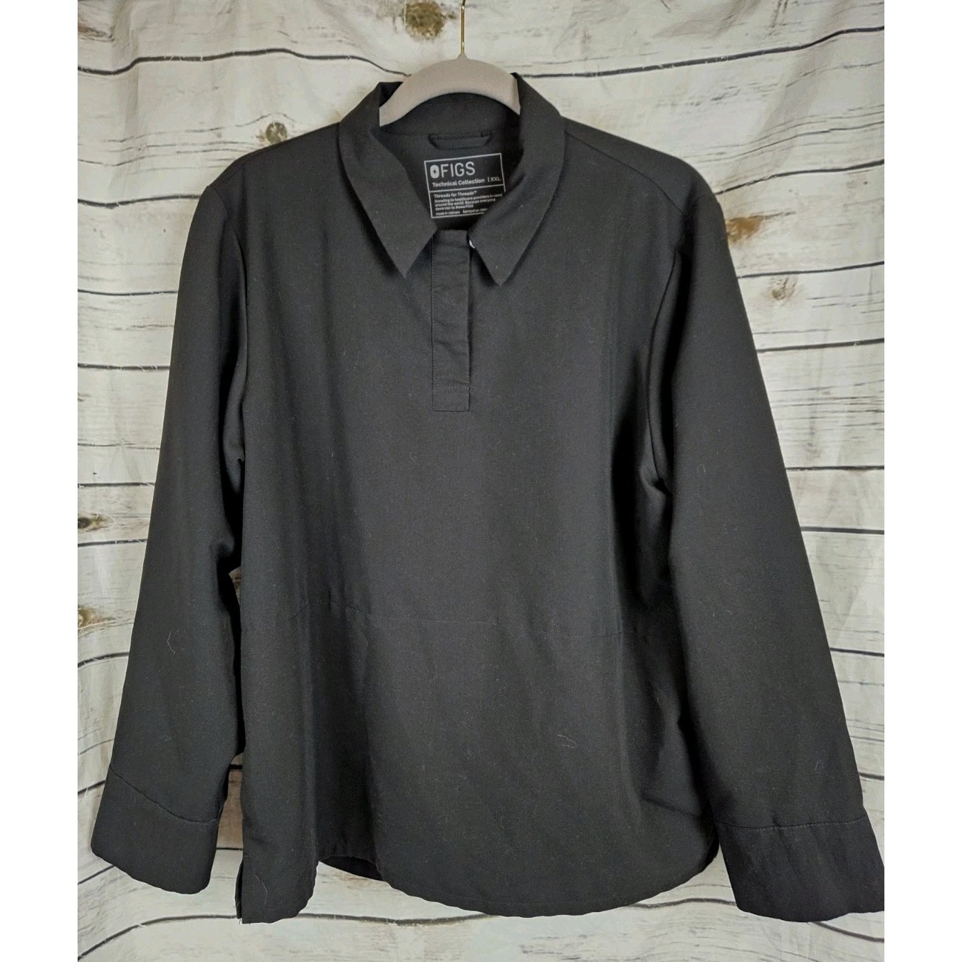 Figs Technical Black Nala Collared Scrub Top Xxl Womens Long Sleeves